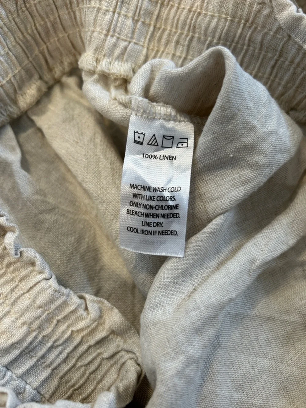 Saks Fifth Avenue Linen Pants L Elastic Waist Wide Leg Ivory - Picture 4 of 8